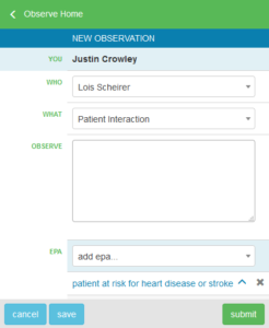 screenshot of creating a medical observation
